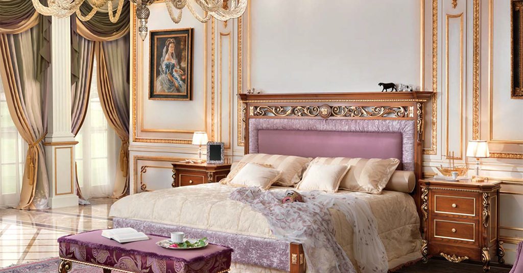Кровать, прикроватная скамейка, прикроватная тумбочка Carlo Asnaghi Style коллекция Nausica