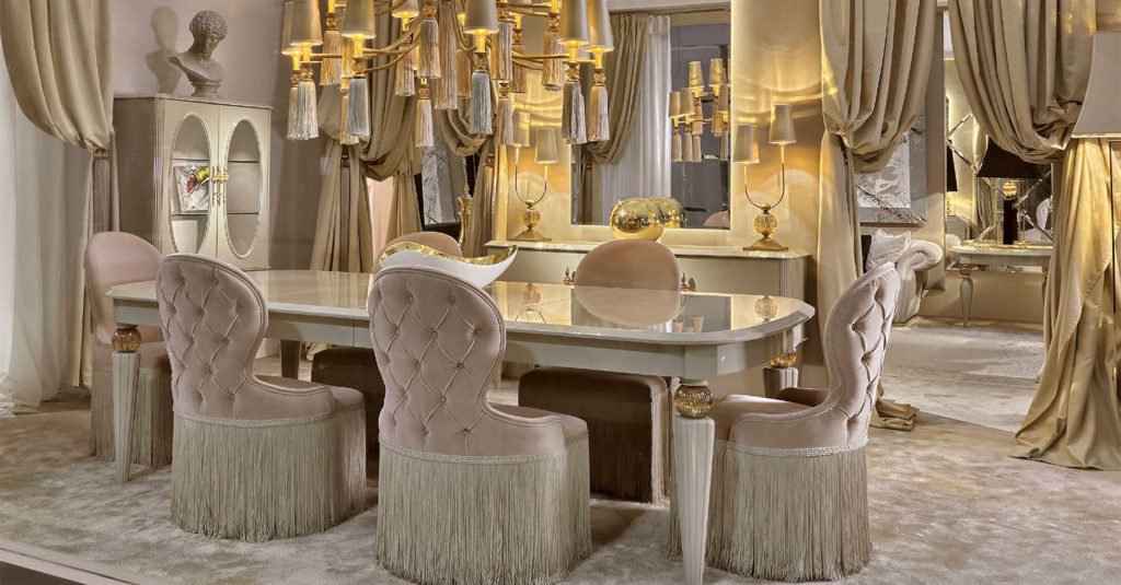 Раздвижной обеденный стол, ножки с янтарными хрустальными шарами, Dоlfi столовая FD Collection, Центр итальянской мебели Antonovich Home